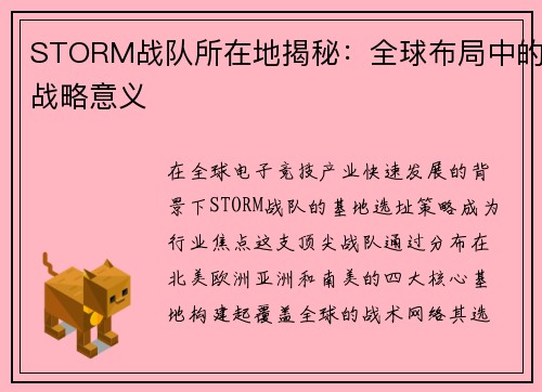 STORM战队所在地揭秘：全球布局中的战略意义